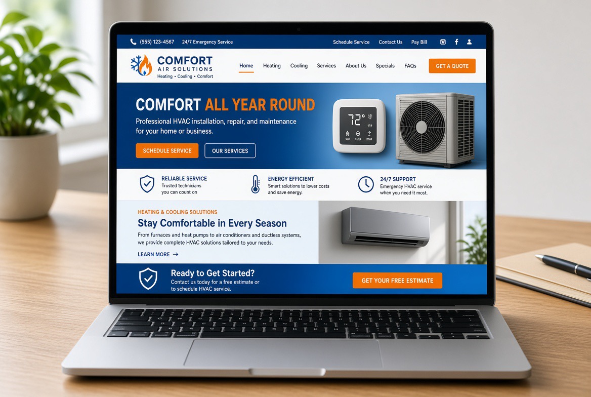 Heating and cooling business website by OptiFlow